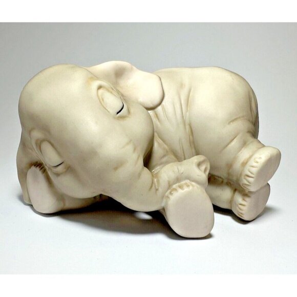 Sleeping Elephant Ceramic Artaffects Grey Napping Trunk Curled Up 1990 - Picture 2 of 8